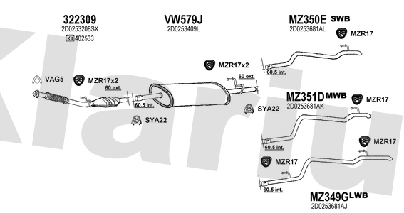 Klarius 322309 - Catalyst Type Approved Withpip  - Fits Volkswagen LT 2.5TDi