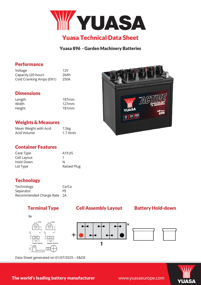 YBX Active Specialist & Garden Battery - 12V 26Ah 250A