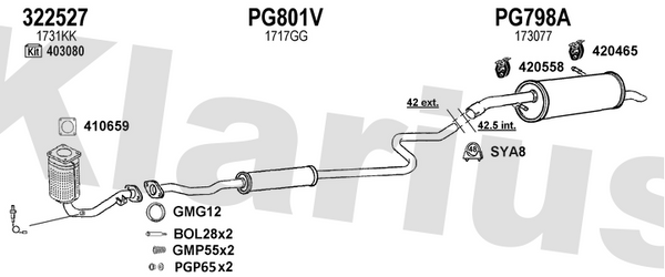 Klarius 322527 - Catalyst Type Approved Withpip  - Fits Peugeot 207 1.4i