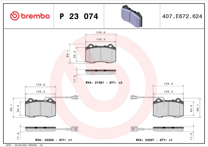 Brembo Brake Pad Set - P23074