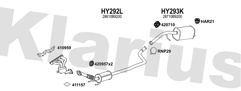 Klarius HY292L - Box With Centre Pipe  - Fits Hyundai i10 1.2