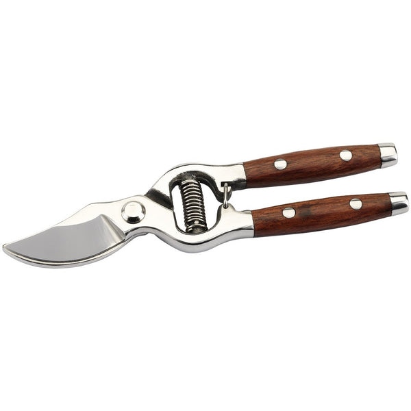 Bypass Pattern Secateurs with Wooden Handles, 210mm