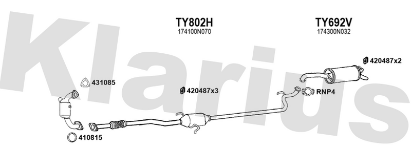 Klarius TY802H - Box With Centre Pipe  - Fits Toyota Yaris 1.4D-D