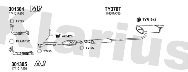 Klarius 301305 - Front Pipe For Cat  - Fits Toyota Carina E 1.6i