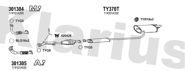 Klarius 301305 - Front Pipe For Cat  - Fits Toyota Carina E 1.6i