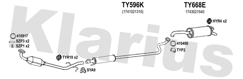 Klarius TY596K - Box With Centre Pipe  - Fits Toyota Yaris 1.5i