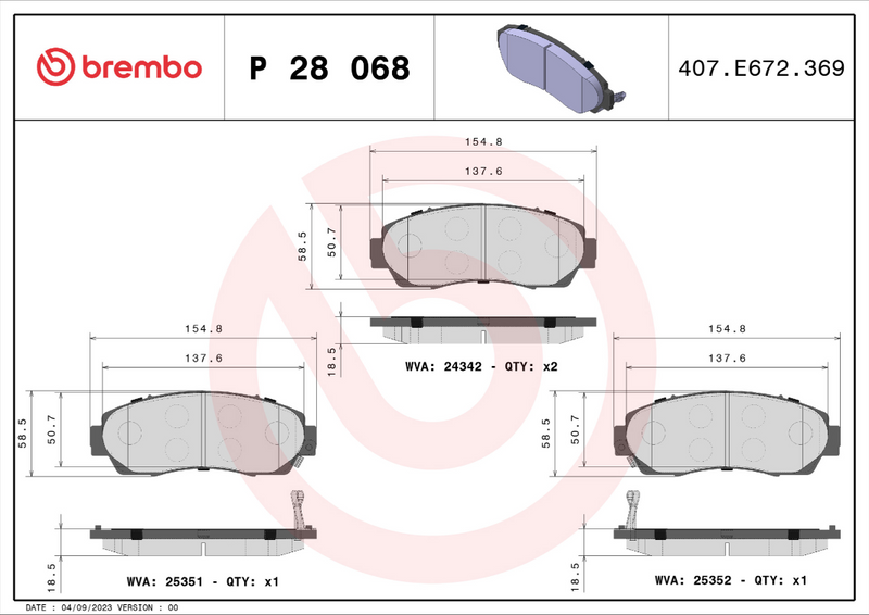 Brembo Brake Pad Set - P28068