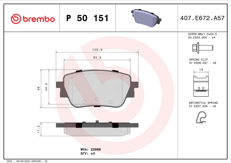 Brembo Brake Pad Set - P50151