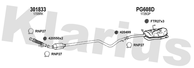 Klarius 301833 - Front Pipe For Cat  - Fits Peugeot 607 2.0HDi