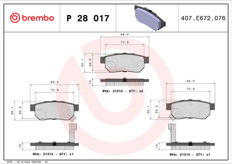 Brembo Brake Pad Set - P28017