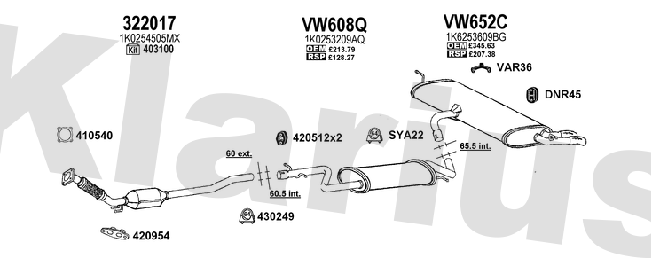 Klarius 322017 - Catalyst Type Approved Withpip  - Fits Volkswagen Golf 2.0TFSi