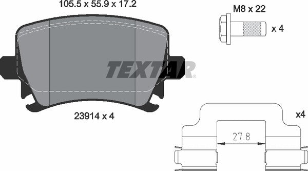 Audi Seat Skoda VW, Brake Pad Set - Textar 23914022360406
