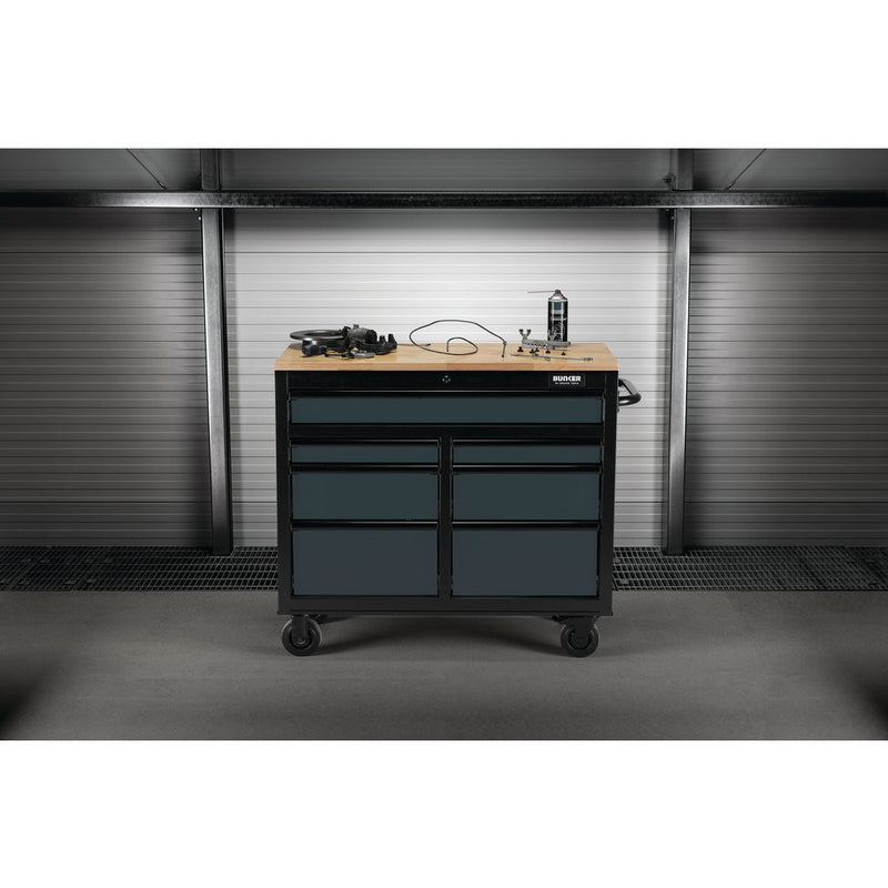 BUNKER Workbench Roller Tool Cabinet, 7 Drawer, 41", Grey