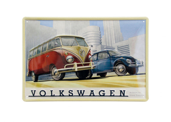VW T1 Bus And Beetle Metal Sign - Industrial Scenery