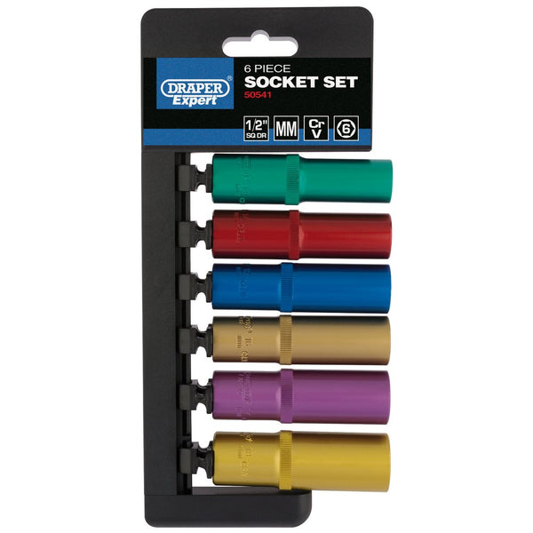 Metric Coloured Deep Socket Set, 1/2" Sq Dr (6 Piece)