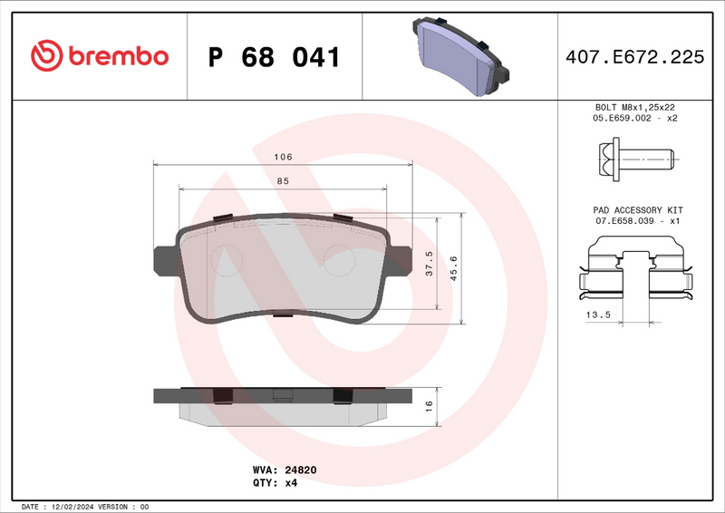 Brembo Brake Pad Set - P68041