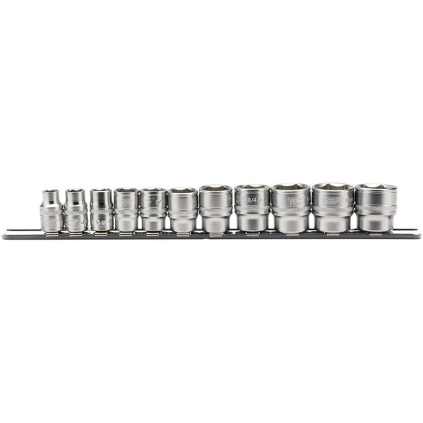 Imperial Socket Set on a Metal Rail, 3/8" Sq Dr (11 Piece)