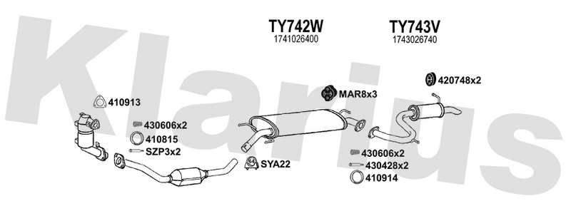 Klarius TY742W - Box With Centre Pipe  - Fits Toyota RAV4 2.2D-4D