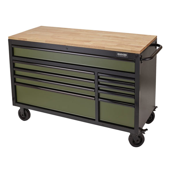 Draper 56" 10 Drawer Trolley Green - 8236