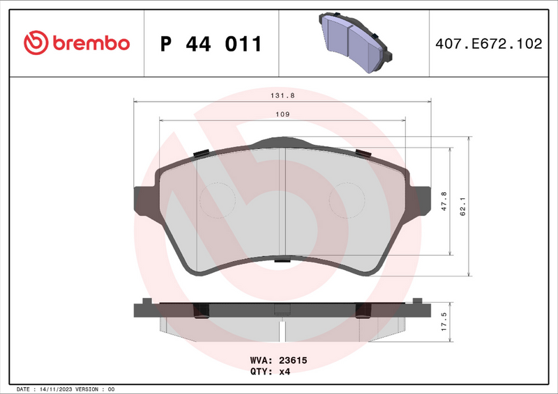 Brembo Brake Pad Set - P44011