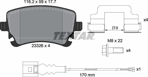 Volkswagen, Brake Pad Set - Textar 2332602