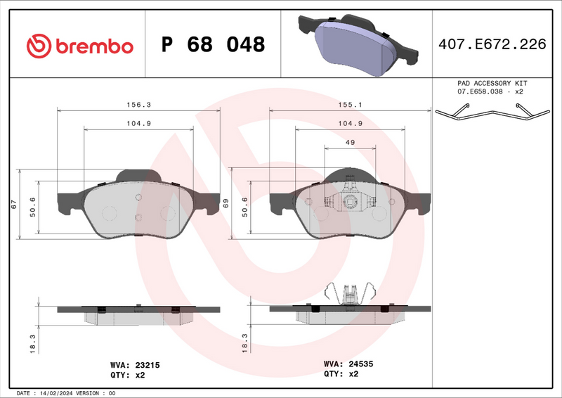 Brembo Brake Pad Set - P68048