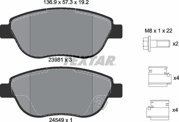 Fiat Opel Vauxhall, Brake Pad Set - Textar 23981012416202