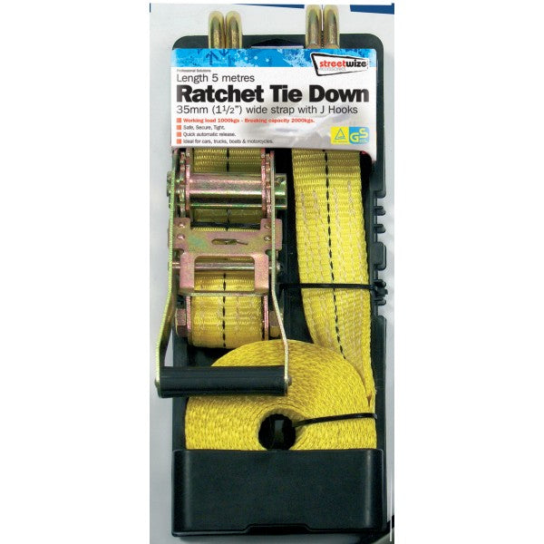 5M H/Duty Ratchet Tie Down With J Hooks