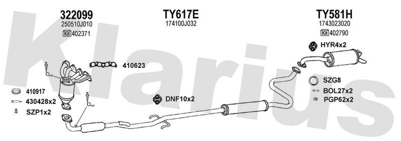 Klarius 322099 - Catalyst Type Approved Withpip  - Fits Toyota Yaris 1.0i