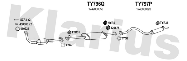 Klarius TY796Q - Box With Centre Pipe  - Fits Toyota Hi-Ace 2.5 D-4D