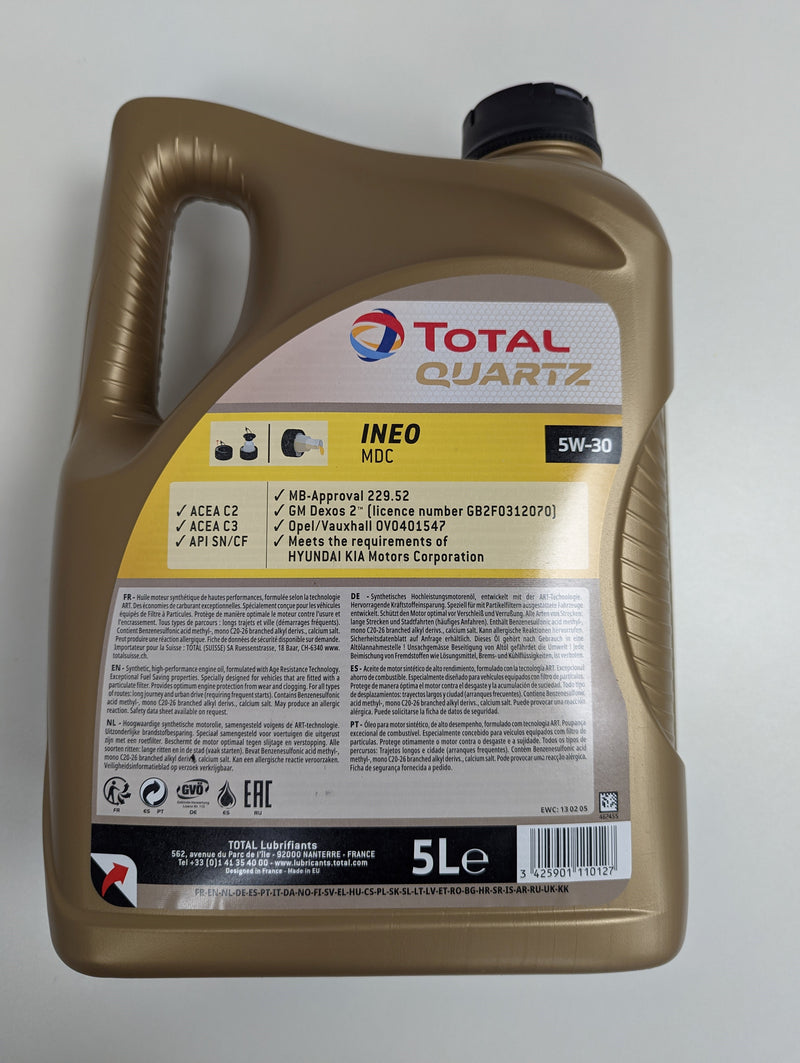 Genuine Gm Vauxhall Total Quartz Ineo Dexos 2 Fs 5W30 Engine Oil 5L - 95599581