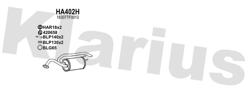 Klarius HA402H - Box With Tail Pipe  - Fits Honda JAZZ III (GE_, GG_, GP_, ZA_)