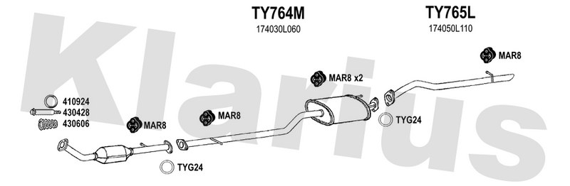 Klarius TY764M - Box With Centre Pipe  - Fits Toyota Hilux 2.5 D-4D
