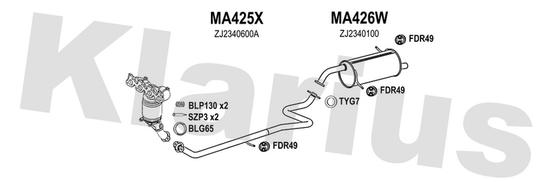 Klarius MA425X - Centre Pipe  - Fits Mazda 2 1.3