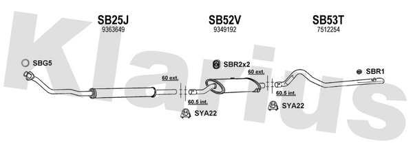 Klarius SB25J - Box With Front Pipe  - Fits Saab 900 2.0