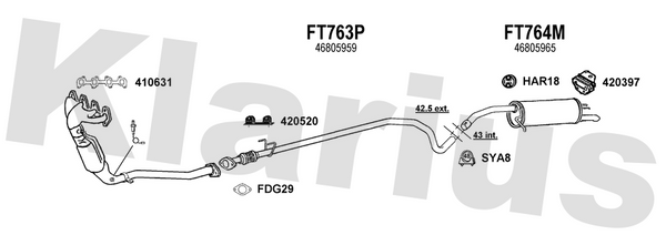 Klarius FT763P - Centre Pipe  - Fits Fiat Stilo 1.2i