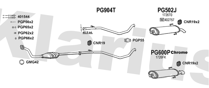 Klarius PG904T - Catalyst Repair Pipe  - Fits Peugeot 306 1.9D