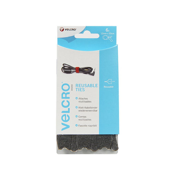 Velcro EC60388 Cable Ties Black 1.2 x 20 cm - Pack of 6