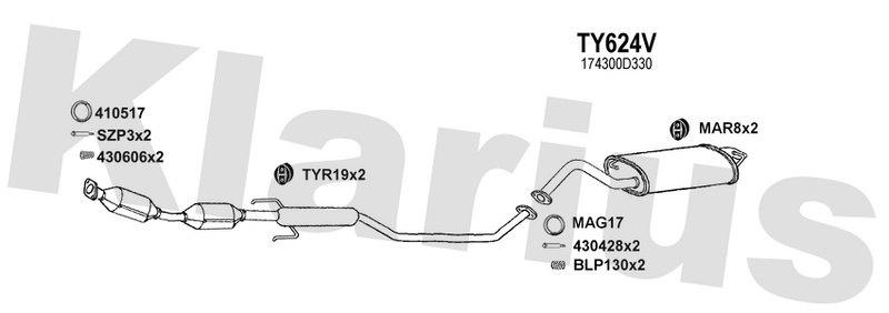 Klarius TY943B - Catalyst Repair Pipe  - Fits Toyota Corolla 1.4i