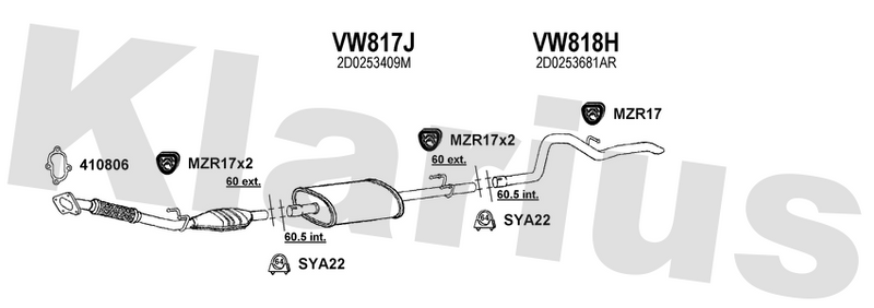 Klarius VW817J - Box With Centre Pipe  - Fits Volkswagen LT 2.5TDi  28, 35, 46