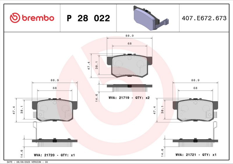 Brembo Brake Pad Set - P28022