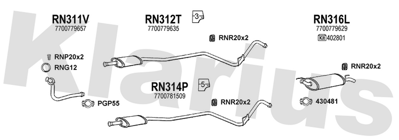 Klarius RN311V - Front Pipe  - Fits Renault Extra 1.1,1.4