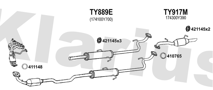 Klarius TY889E - Box With Centre Pipe  - Fits Toyota Yaris 1.5