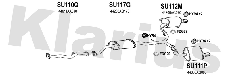 Klarius SU110Q - Centre Pipe  - Fits Subaru Legacy 2.0D