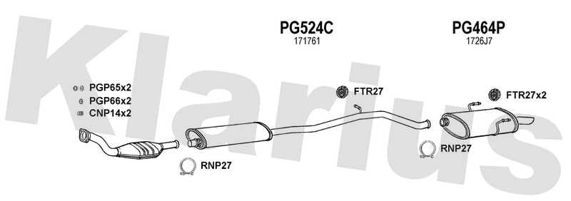 Klarius PG524C - Box With Centre Pipe  - Fits Peugeot 406 2.1TD