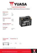 Yuasa 12V High Performance Maintenance Free VRLA Motorbike Battery - YTZ12S(WC) - 4 Year Warranty