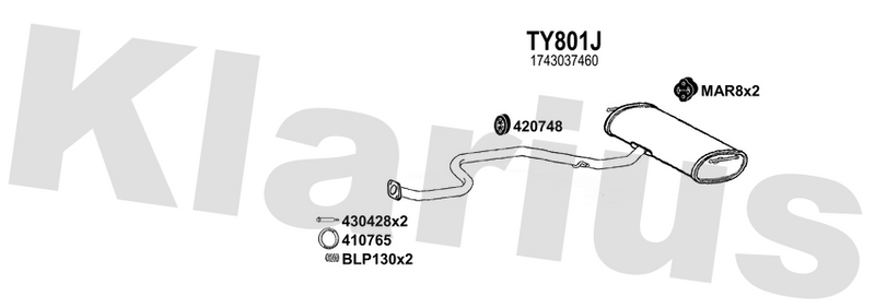 Klarius TY801J - Box With Tail Pipe  - Fits Lexus CT 200h 1.8