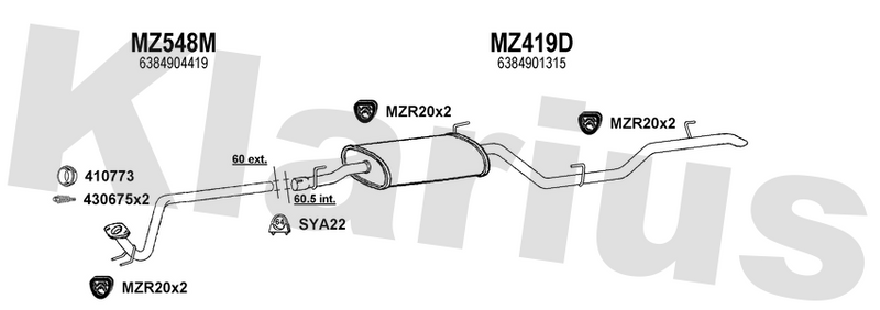 Klarius MZ548M - Front Pipe  - Fits Mercedes V220 2.2CDi