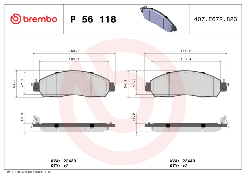 Brembo Brake Pad Set - P56118