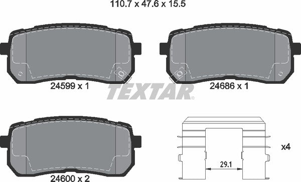 Hyundai Kia, Brake Pad Set - Textar 24599012415501